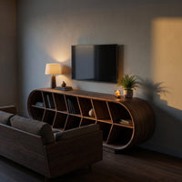 Mid Century Curved Tv Stand For Luxury Suite Interior, view 6