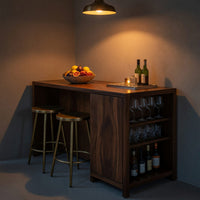 Solid Wood Bar Table Outdoor Cabinet With Wine Storage Patio, view 6