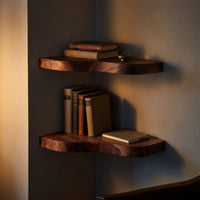 Solid Wood Natural Wood Floating Shelves Mid Century Handcrafted Live Edge, II, view 6