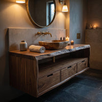 Solid Wood Bathroom Vanity Farmhouse Floating Storage, view 6