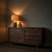Solid Wood Sideboard With Sculpted Wave Doors Modern, view 6