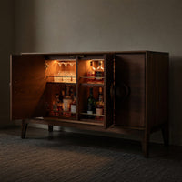 Solid Wood Bar Cabinet Mid Century Circular Sideboard Living Room, view 6