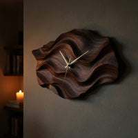 Solid Wood Clock Artistic Wall Wavy Design Living, view 6