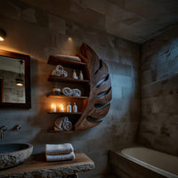 Solid Wood Corner Wall Bathroom Shelf Artistic Leaf, view 6