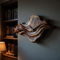 Solid Wood Clock Wall With Unique Wave Sculpture Home, view 6