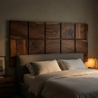 Solid Wood Headboard Minimal Grid Dark Contemporary Bedroom, view 6