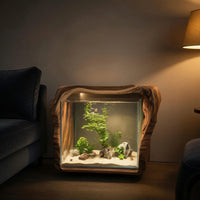 Solid Wood Aquarium Stand Rustic Live Edge With Glass Tank Bedroom, view 6