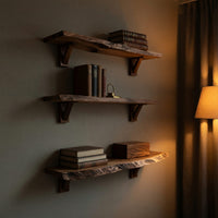 Solid Wood Natural Wood Floating Shelves Handcrafted Solid Shelf Festive Entryway, view 6