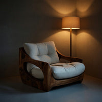 Solid Wood Chair Lounge Seating With Carved Form Living Room, view 6