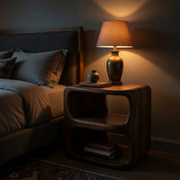 Solid Wood Nightstand With Unique E Shape Bedroom, view 6