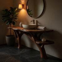 Solid Wood Live Edge Vanity Mid Century Guest Bathroom Setup, view 6