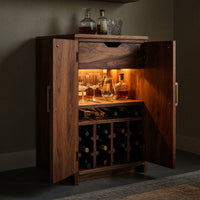 Solid Wood Bar Cabinet Wine With Bottle Shelves Drawer Kitchen, view 6