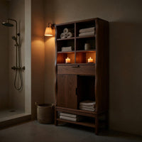 Solid Wood Bathroom Cabinet Mid Century Open Shelf Storage Urban Loft, view 6
