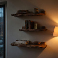 Solid Wood Natural Wood Floating Shelves Mid Century Solid Shelf Xmas, view 6