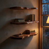Solid Wood Natural Wood Floating Shelves Mid Century Solid Shelf Festive, view 6