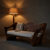 Solid Wood Sofa Artistic With Curved Backrest Home Space, view 6