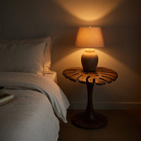 Sculptural Wood Side Table With Leaf Shape Top For Living, view 6