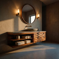 Solid Wood Bathroom Vanity Luxury Modern Japandi, view 6