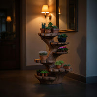 Solid Wood Planters Multi Tier Sculptural Plant Stand Garden, view 6
