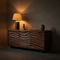 Solid Wood Sideboard With Carved Wave Design Statement Living Space, view 6
