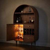 Solid Wood Bar Cabinet Arched Wine With Storage Dining Room, view 6