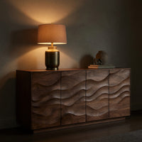 Solid Wood Sideboard Sculptural With Wave Carved Front Living Room, view 6