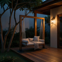 Solid Wood Porch Swing Outdoor Daybed Poolside Garden, view 6