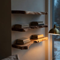 Solid Wood Natural Wood Floating Shelves Mid Century Shelf Stylish Holiday, view 6
