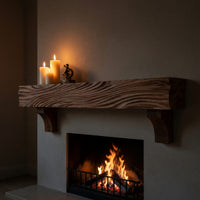 Solid Wood Floating Fireplace Mantel Rustic Shelf With Wave Carved Cozy, view 6