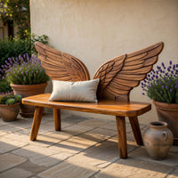 Solid Wood Outdoor Garden Bench Bird Wing Backrest Patio, view 6
