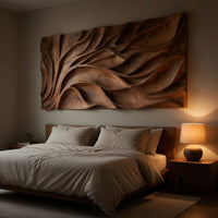 One Teak Slab Carved Into Drifting Leaves, Wall Panel, view 6 — view 6