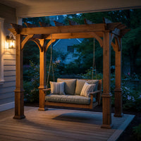 Solid Wood Porch Swing Rustic Pergola Bench Outdoor Garden Lounge, view 6