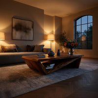 Hand-Cut Faceted Coffee Table with Folded Wood Base, view 6
