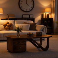 Two-Drawer Oval Coffee Table, Made to Order in Solid Wood, view 6