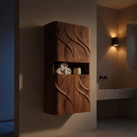 Solid Wood Corner Wall Bathroom Shelf Cabinet With Door Waves, view 6