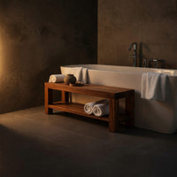Solid Wood Teak Shower Bench Minimalist With Storage Shelf Bathroom, view 6