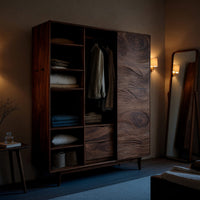 Solid Wood Wardrobe Minimal With Carved Front Bedroom Space, view 6