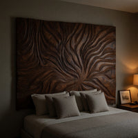 Solid Wood Headboard Abstract Flowing Grain Modern Minimalist Bedroom, view 6