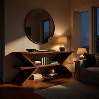 Crossed X-Base Console Table with Two Open Shelves, view 6