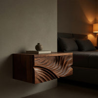 Solid Wood Nightstand Elegant Floating With Carved Front Bedroom, view 6