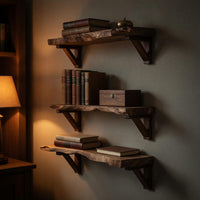 Solid Wood Natural Wood Floating Shelves Handcrafted Live Edge Shelf Entryway, view 6