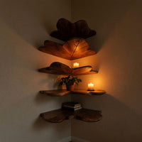 Solid Wood Corner Shelf Leaf Floating Bedroom Wall Decor Display, view 6