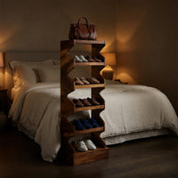 Solid Wood Shoe Storage Bench Japandi Tall Rack Condo Entryway Hallway, view 6