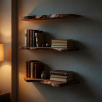 Solid Wood Natural Wood Floating Shelves Handcrafted Solid Shelf Living Room, view 6