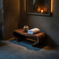 Solid Wood Teak Shower Bench Curved Sculptural Bathroom, view 6