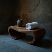 Solid Wood Teak Shower Bench Curved Spa Bathroom, view 6