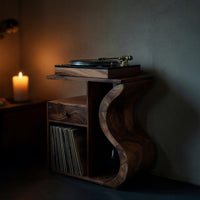 Solid Wood Record Player Stand Wave Vinyl Cabinet Boho Retreat, view 6