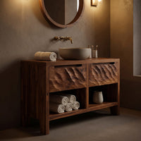 Solid Wood Bathroom Vanity Rustic With Two Drawers, view 6