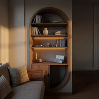 Arched Wooden Wall Bookshelf With Storage For Living Room, view 6