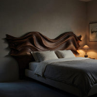 Solid Wood Headboard Artistic Sculptural With Wave Carving Bedroom, view 6